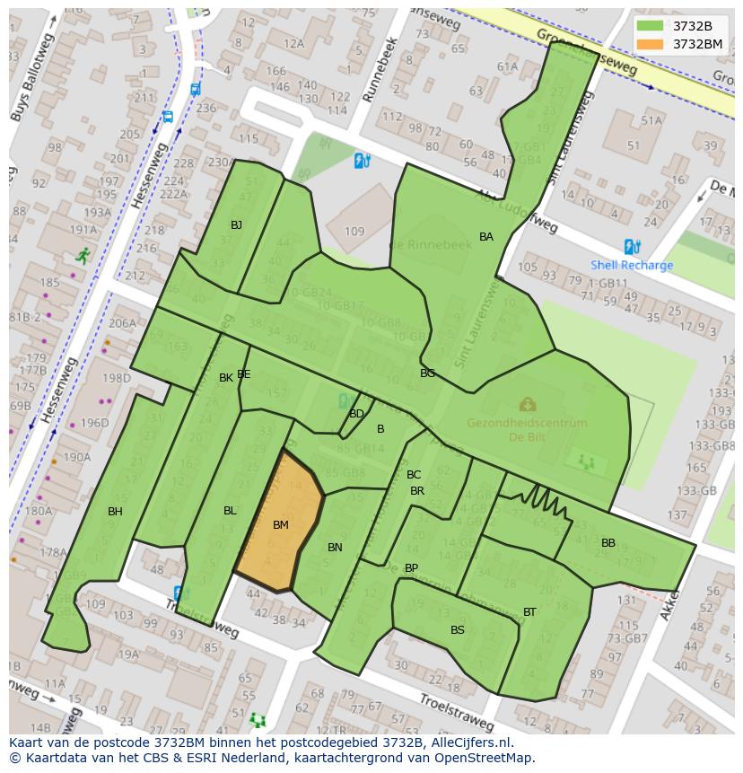 Afbeelding van het postcodegebied 3732 BM op de kaart.