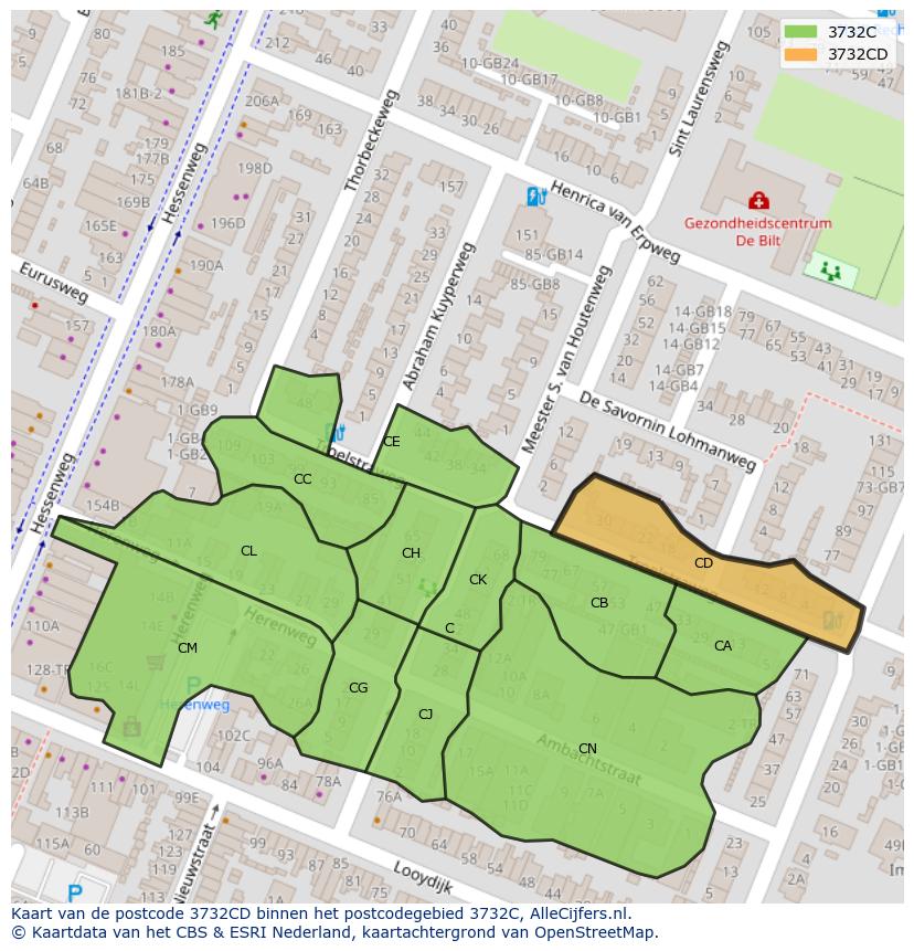 Afbeelding van het postcodegebied 3732 CD op de kaart.