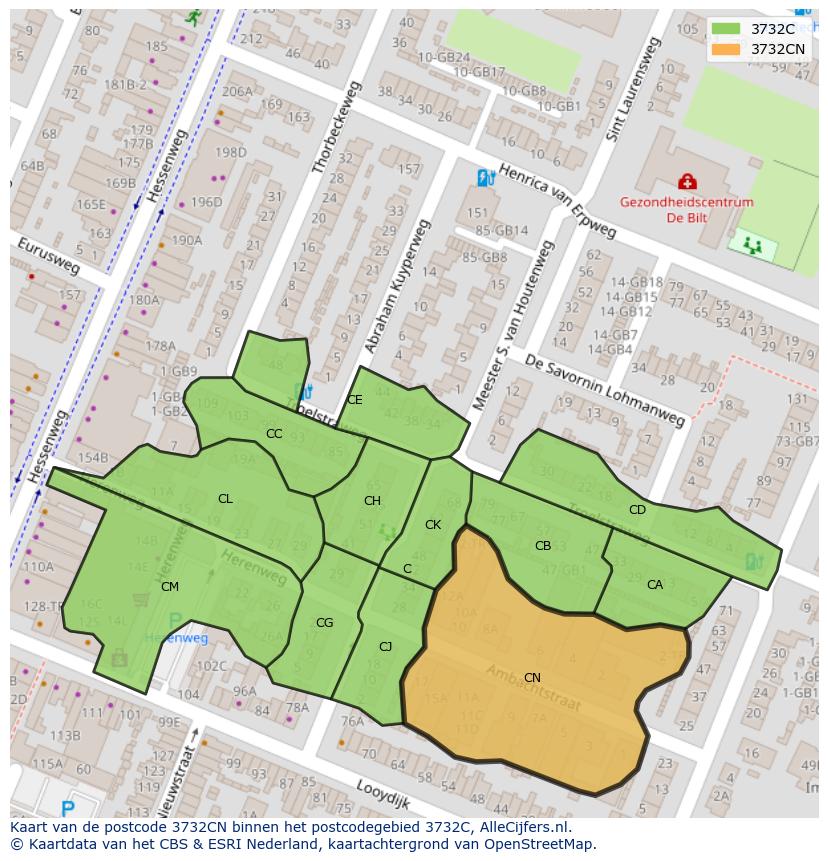 Afbeelding van het postcodegebied 3732 CN op de kaart.