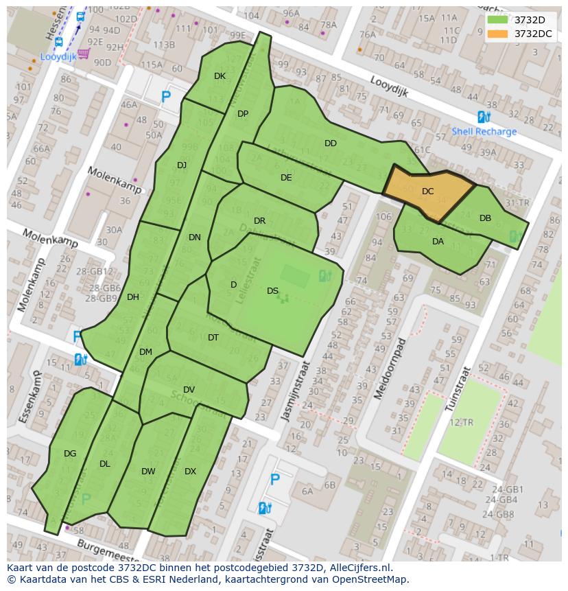 Afbeelding van het postcodegebied 3732 DC op de kaart.