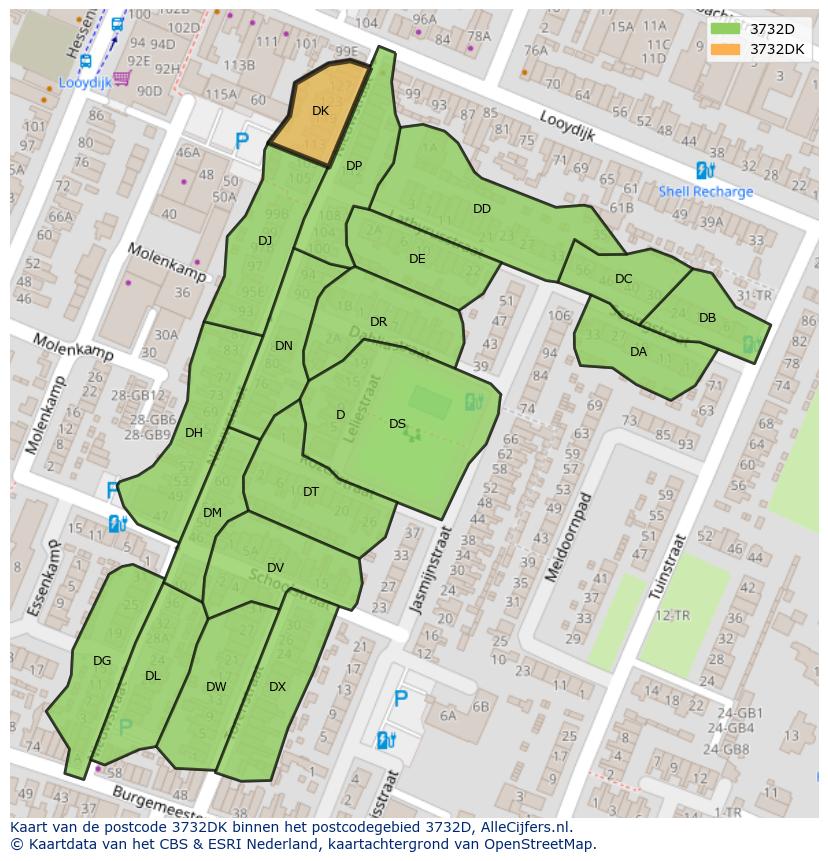 Afbeelding van het postcodegebied 3732 DK op de kaart.