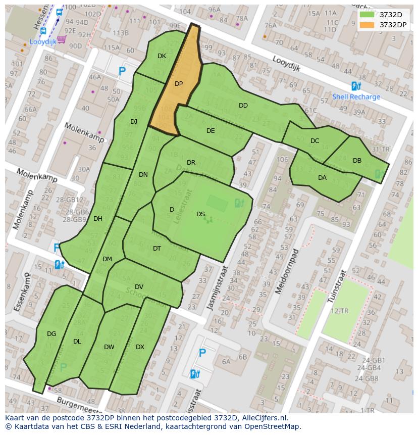 Afbeelding van het postcodegebied 3732 DP op de kaart.