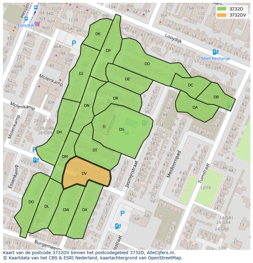Afbeelding van het postcodegebied 3732 DV op de kaart.