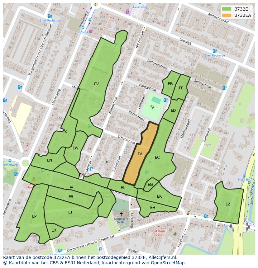 Afbeelding van het postcodegebied 3732 EA op de kaart.