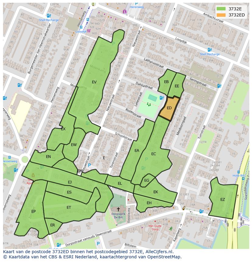 Afbeelding van het postcodegebied 3732 ED op de kaart.