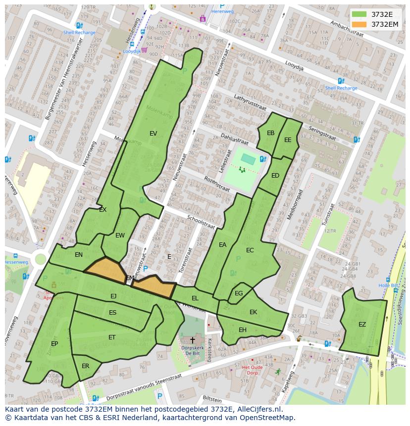 Afbeelding van het postcodegebied 3732 EM op de kaart.