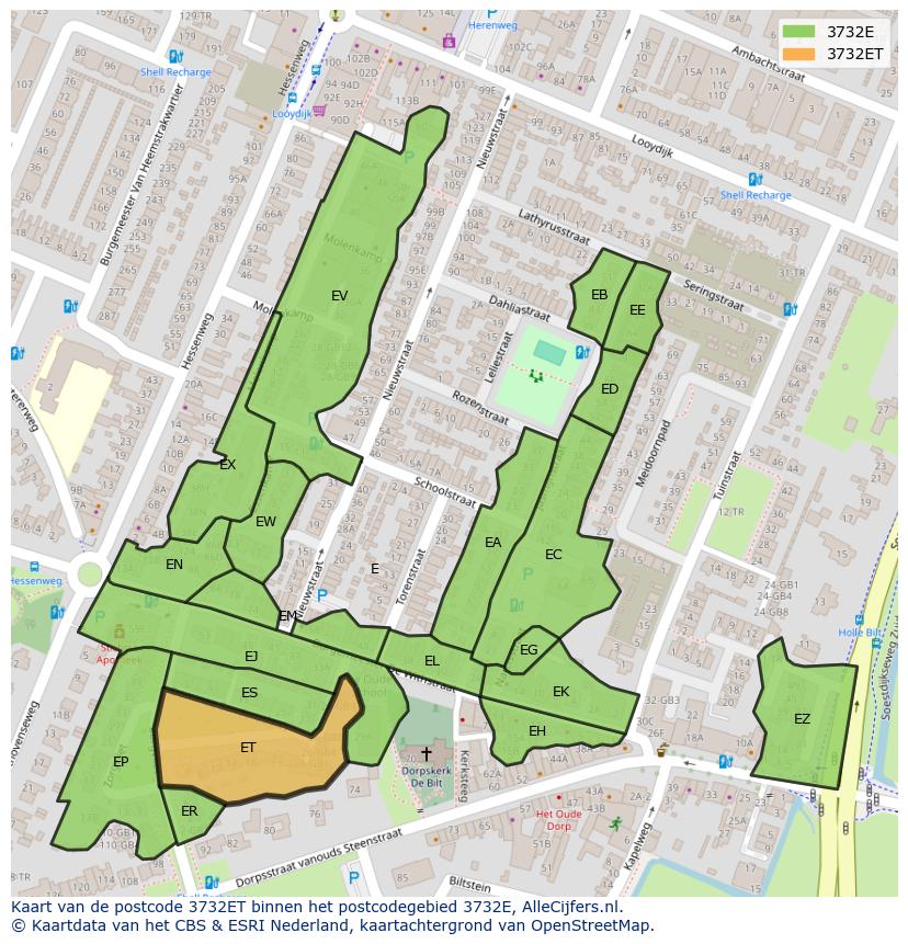 Afbeelding van het postcodegebied 3732 ET op de kaart.