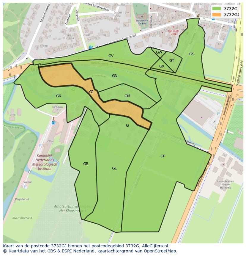Afbeelding van het postcodegebied 3732 GJ op de kaart.