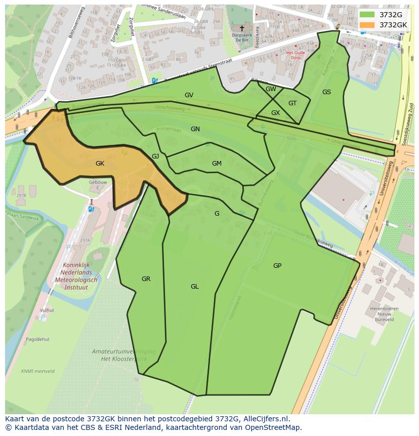 Afbeelding van het postcodegebied 3732 GK op de kaart.