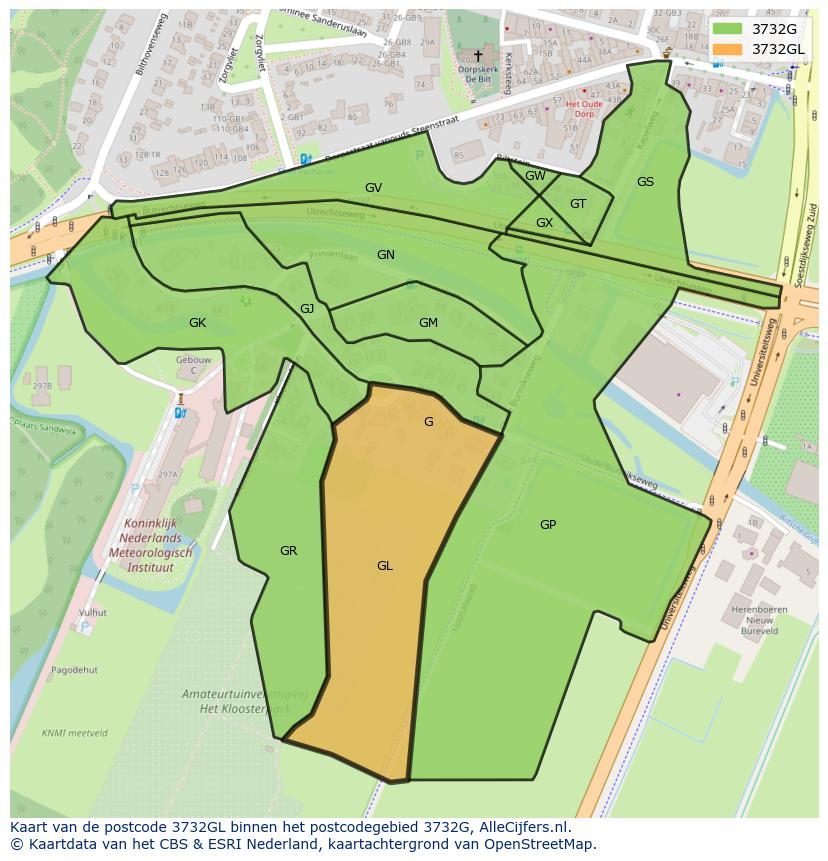 Afbeelding van het postcodegebied 3732 GL op de kaart.