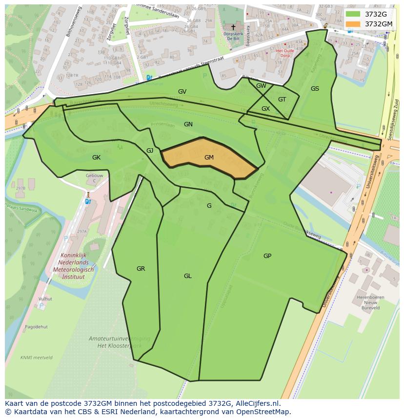 Afbeelding van het postcodegebied 3732 GM op de kaart.