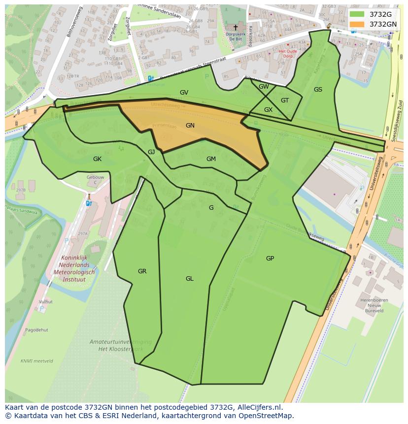 Afbeelding van het postcodegebied 3732 GN op de kaart.