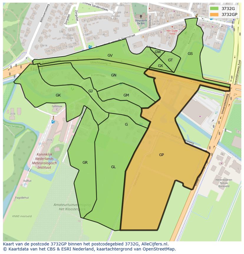 Afbeelding van het postcodegebied 3732 GP op de kaart.