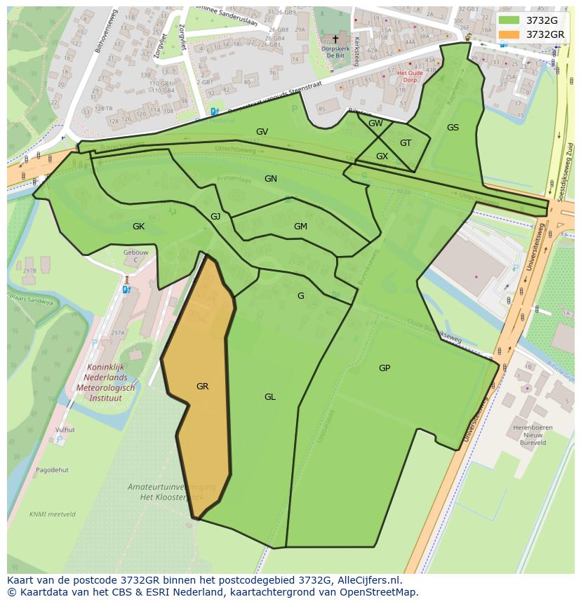 Afbeelding van het postcodegebied 3732 GR op de kaart.