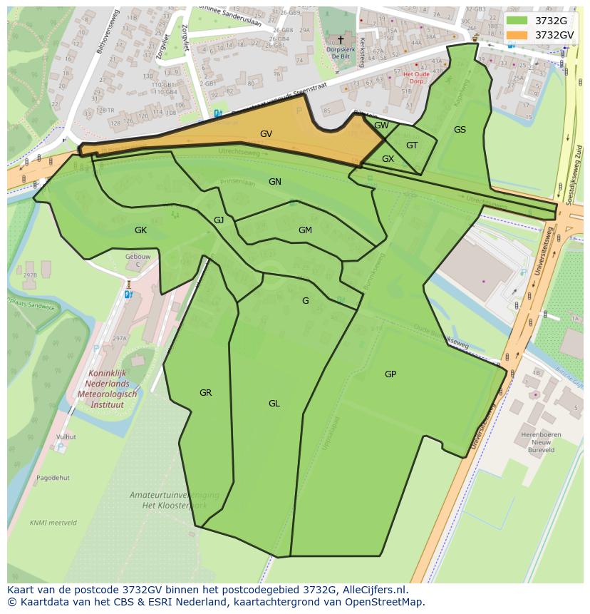 Afbeelding van het postcodegebied 3732 GV op de kaart.