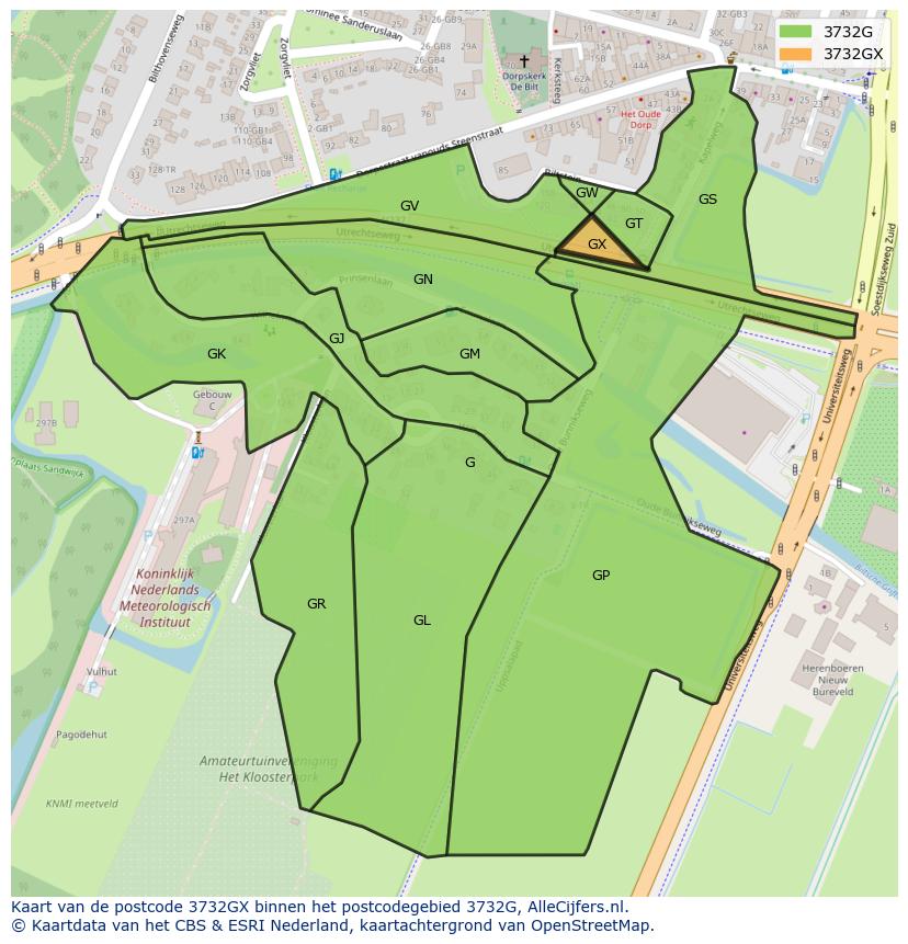 Afbeelding van het postcodegebied 3732 GX op de kaart.