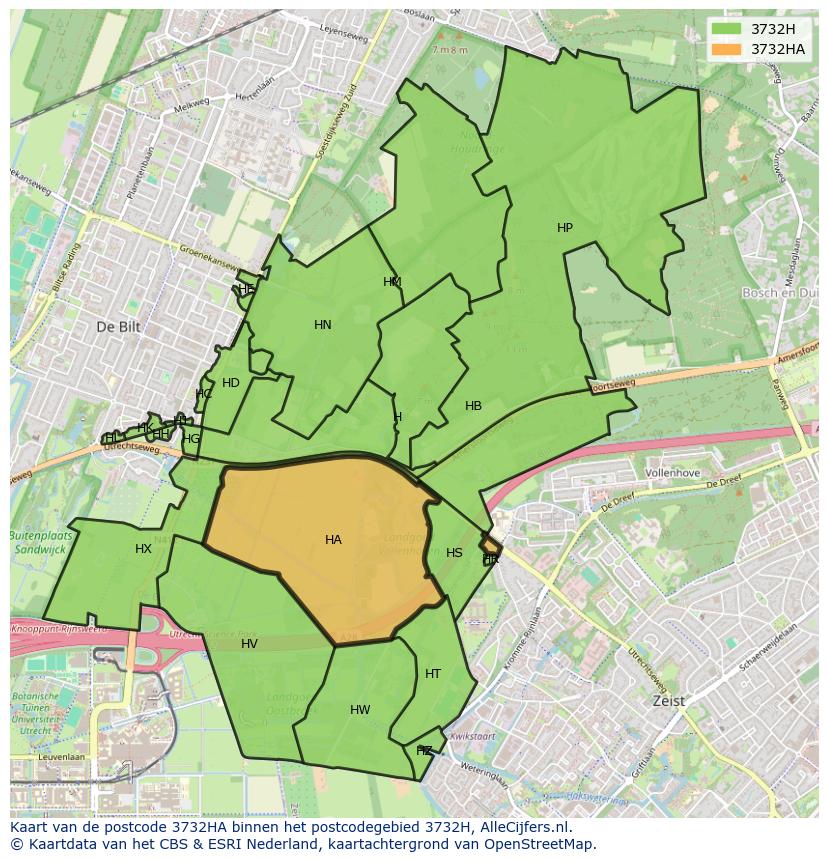 Afbeelding van het postcodegebied 3732 HA op de kaart.