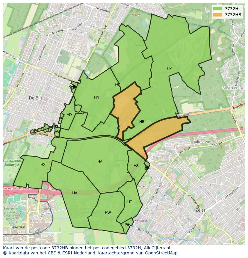Afbeelding van het postcodegebied 3732 HB op de kaart.