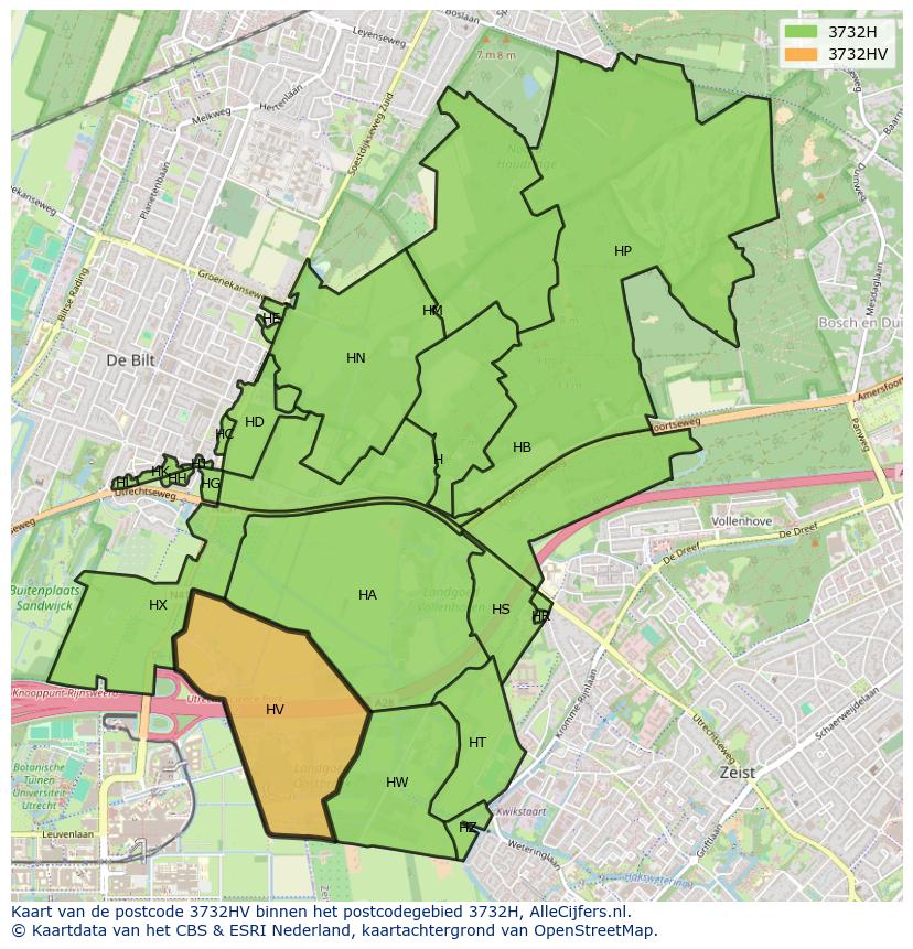 Afbeelding van het postcodegebied 3732 HV op de kaart.