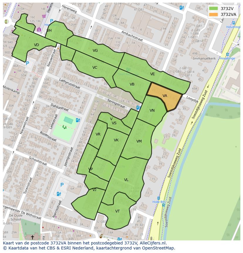 Afbeelding van het postcodegebied 3732 VA op de kaart.