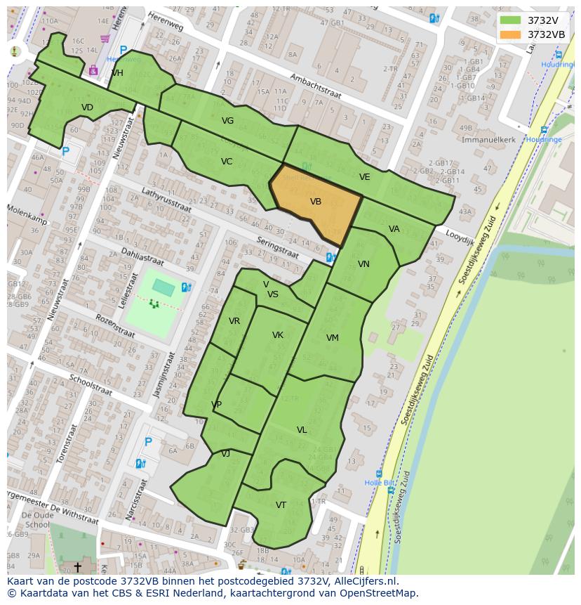 Afbeelding van het postcodegebied 3732 VB op de kaart.