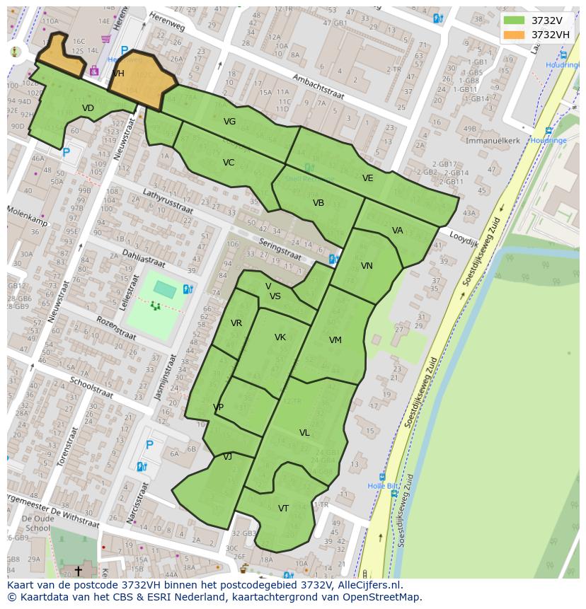 Afbeelding van het postcodegebied 3732 VH op de kaart.