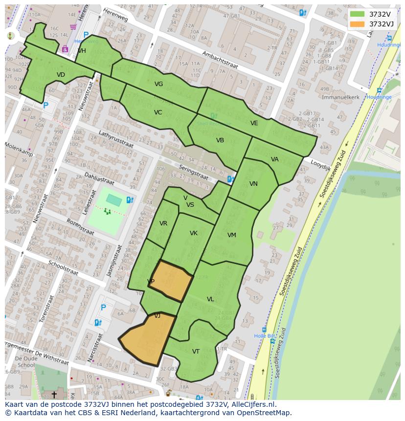 Afbeelding van het postcodegebied 3732 VJ op de kaart.