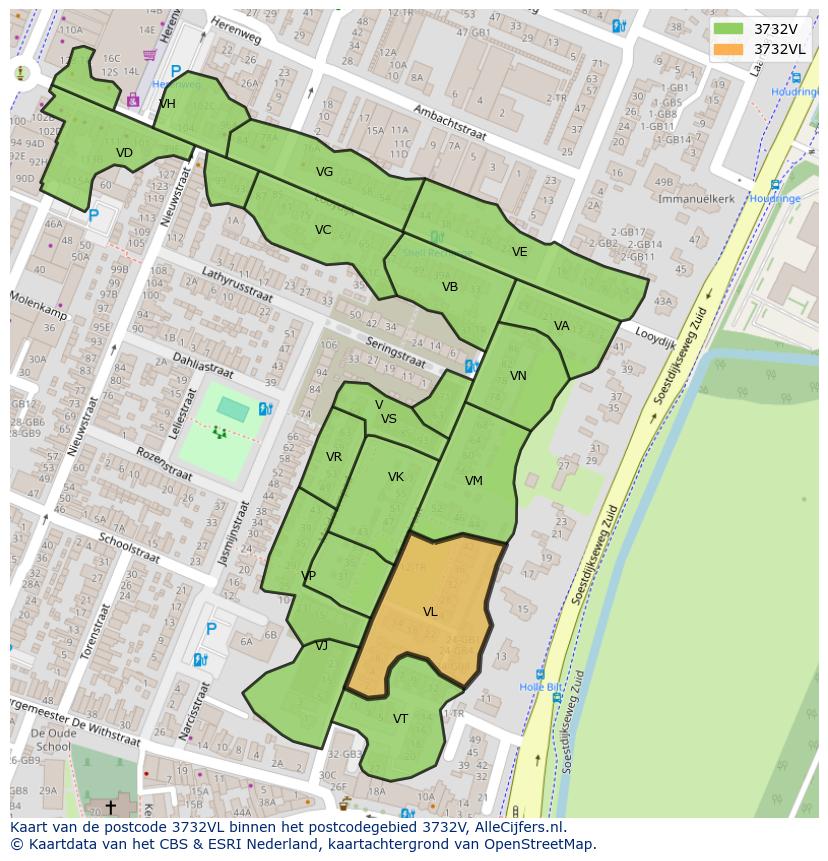 Afbeelding van het postcodegebied 3732 VL op de kaart.
