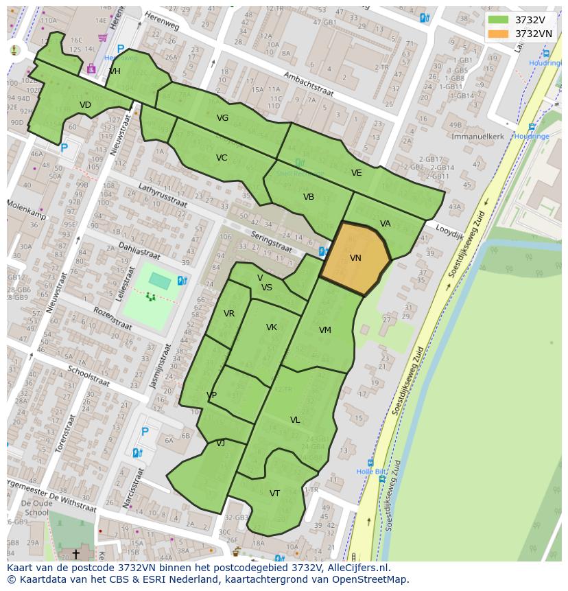 Afbeelding van het postcodegebied 3732 VN op de kaart.