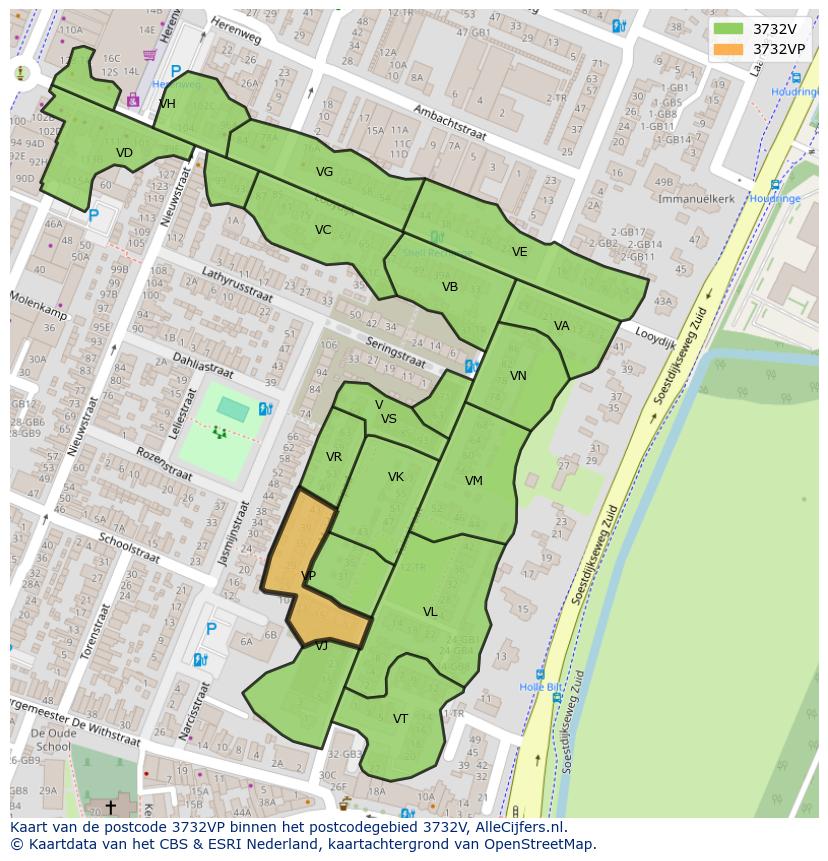 Afbeelding van het postcodegebied 3732 VP op de kaart.