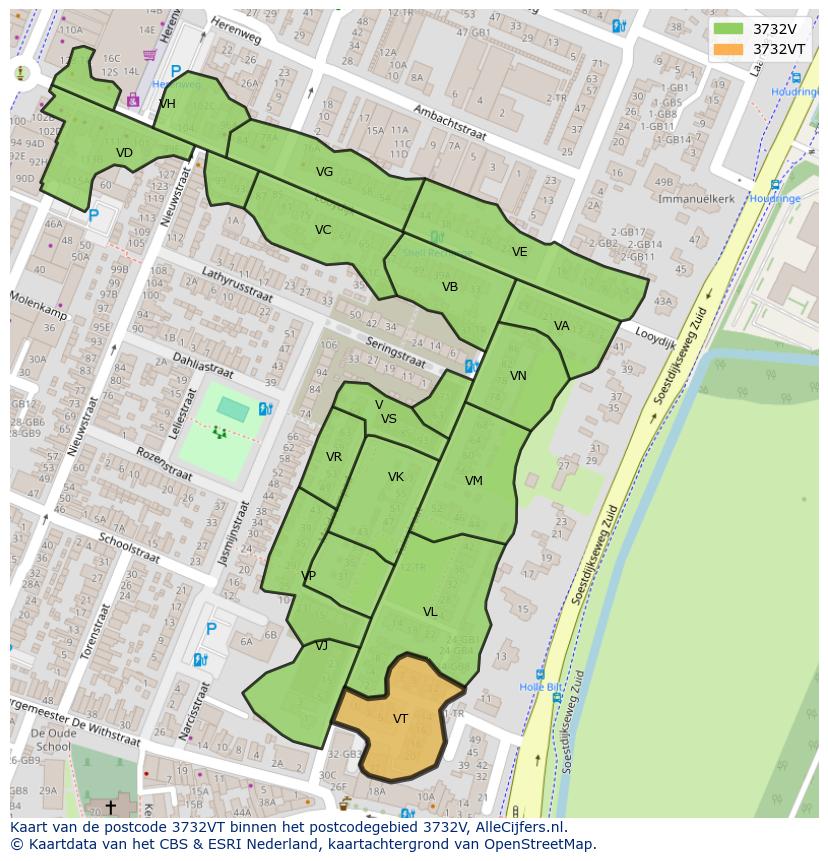 Afbeelding van het postcodegebied 3732 VT op de kaart.