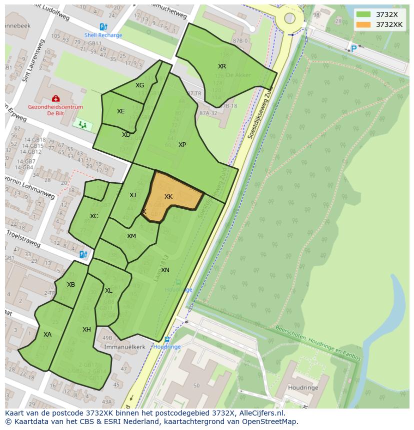 Afbeelding van het postcodegebied 3732 XK op de kaart.