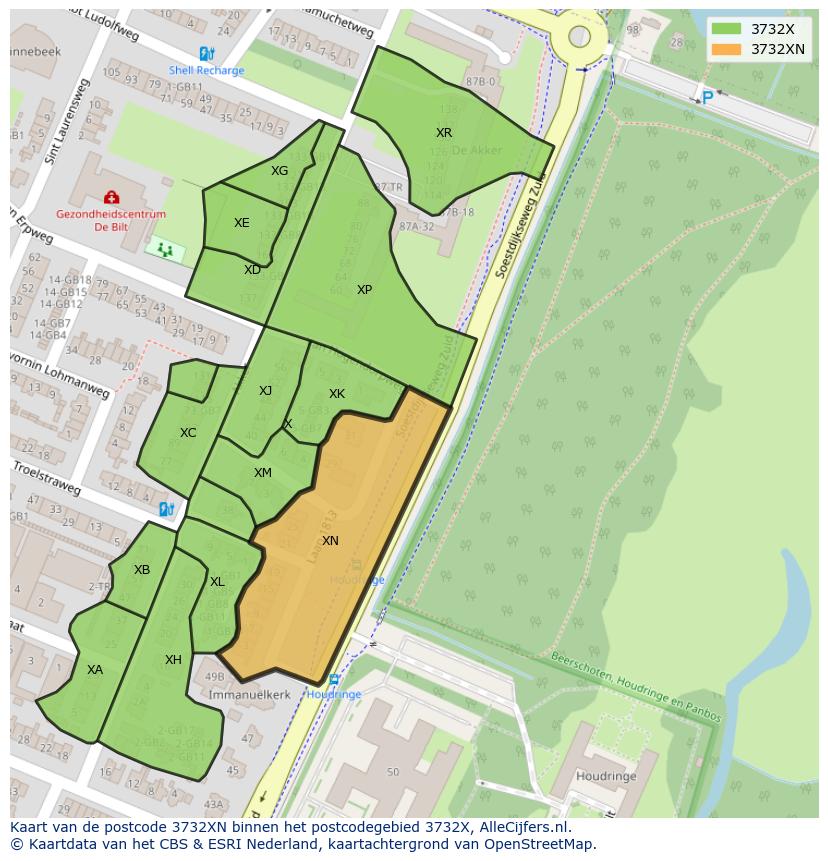 Afbeelding van het postcodegebied 3732 XN op de kaart.