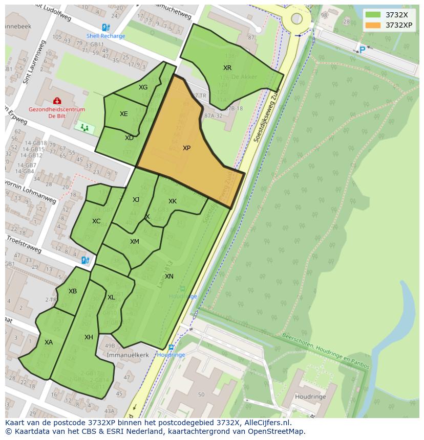 Afbeelding van het postcodegebied 3732 XP op de kaart.