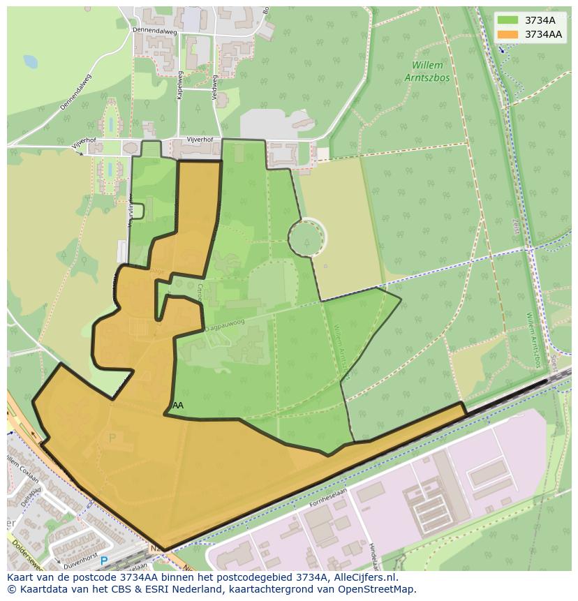 Afbeelding van het postcodegebied 3734 AA op de kaart.