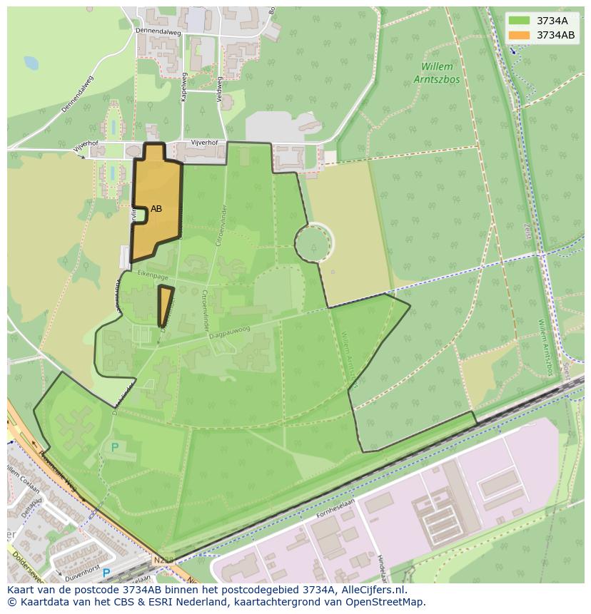 Afbeelding van het postcodegebied 3734 AB op de kaart.