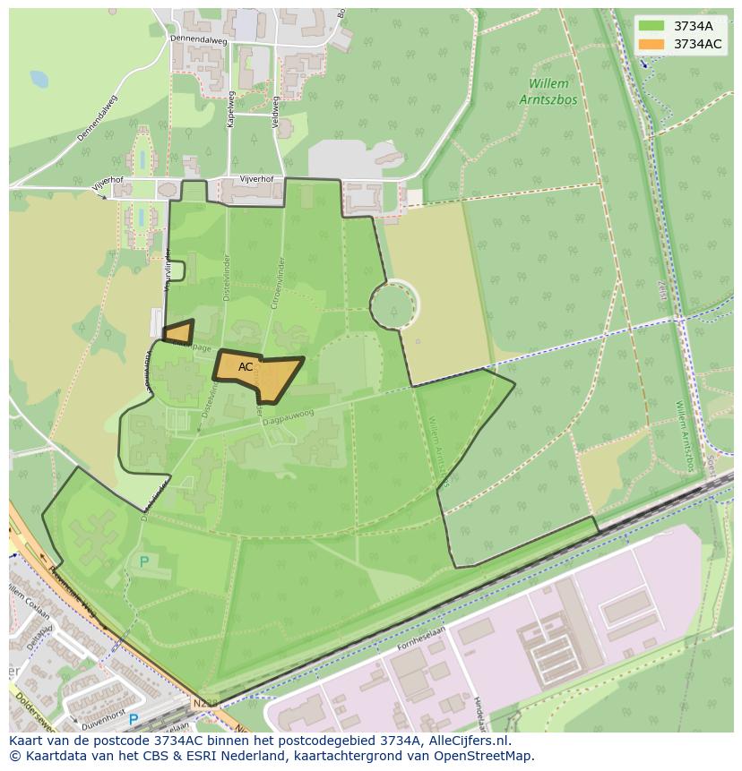 Afbeelding van het postcodegebied 3734 AC op de kaart.