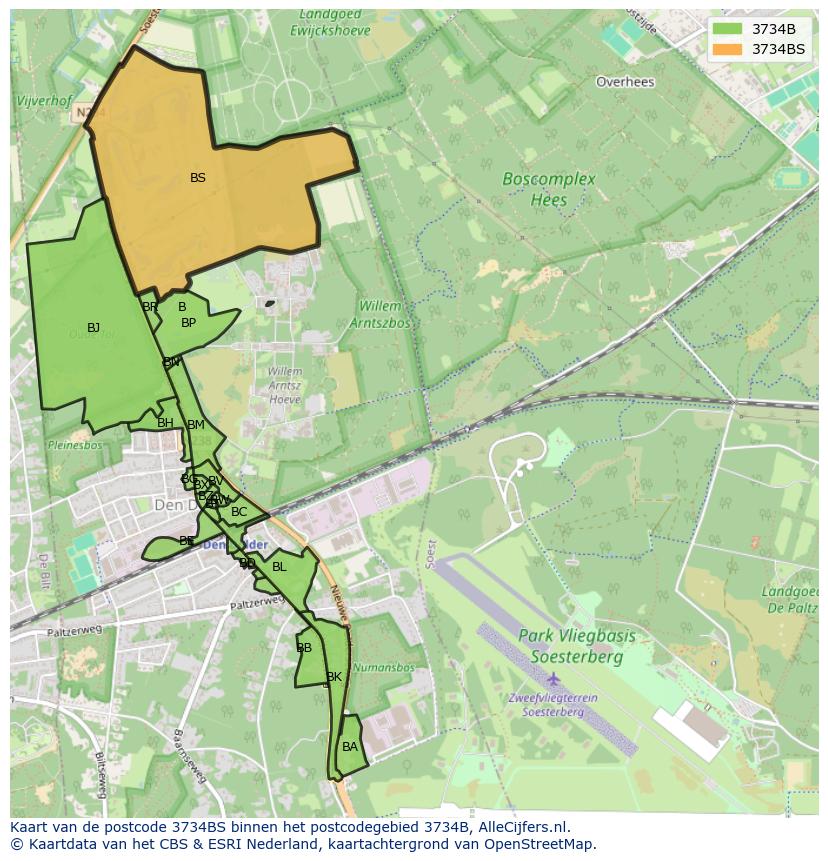 Afbeelding van het postcodegebied 3734 BS op de kaart.