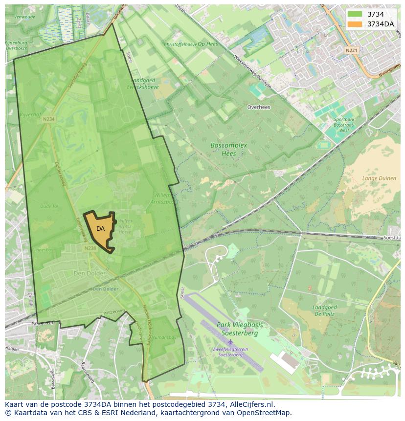 Afbeelding van het postcodegebied 3734 DA op de kaart.