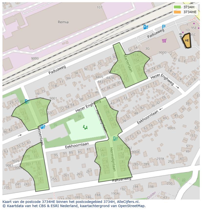 Afbeelding van het postcodegebied 3734 HE op de kaart.