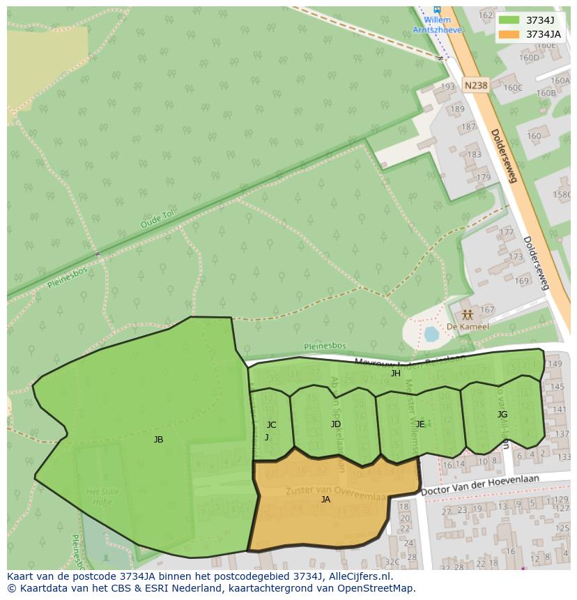 Afbeelding van het postcodegebied 3734 JA op de kaart.