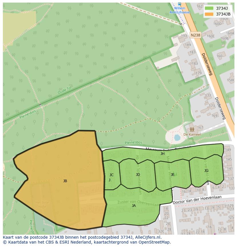 Afbeelding van het postcodegebied 3734 JB op de kaart.