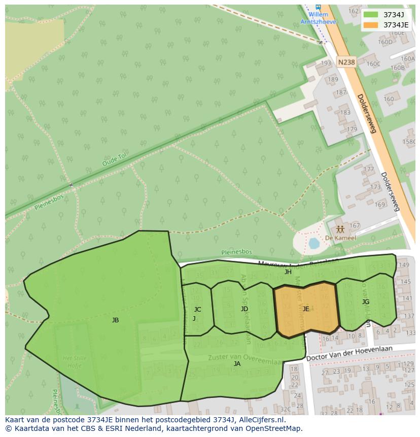 Afbeelding van het postcodegebied 3734 JE op de kaart.