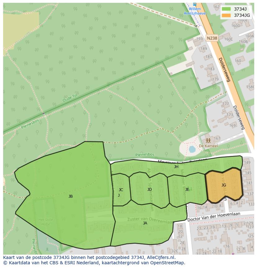 Afbeelding van het postcodegebied 3734 JG op de kaart.