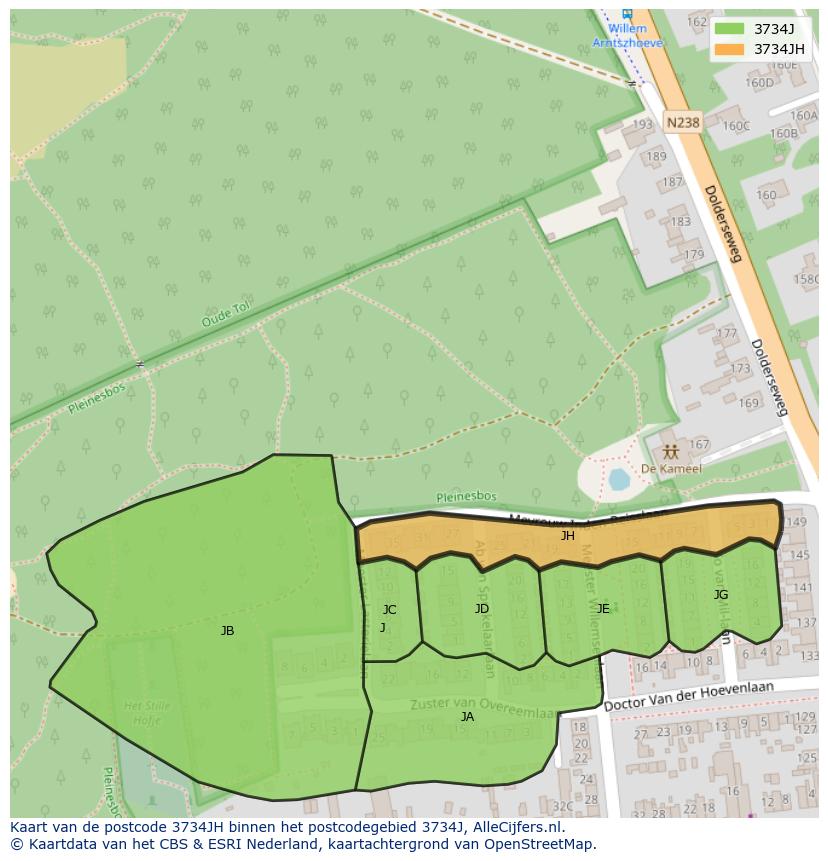 Afbeelding van het postcodegebied 3734 JH op de kaart.