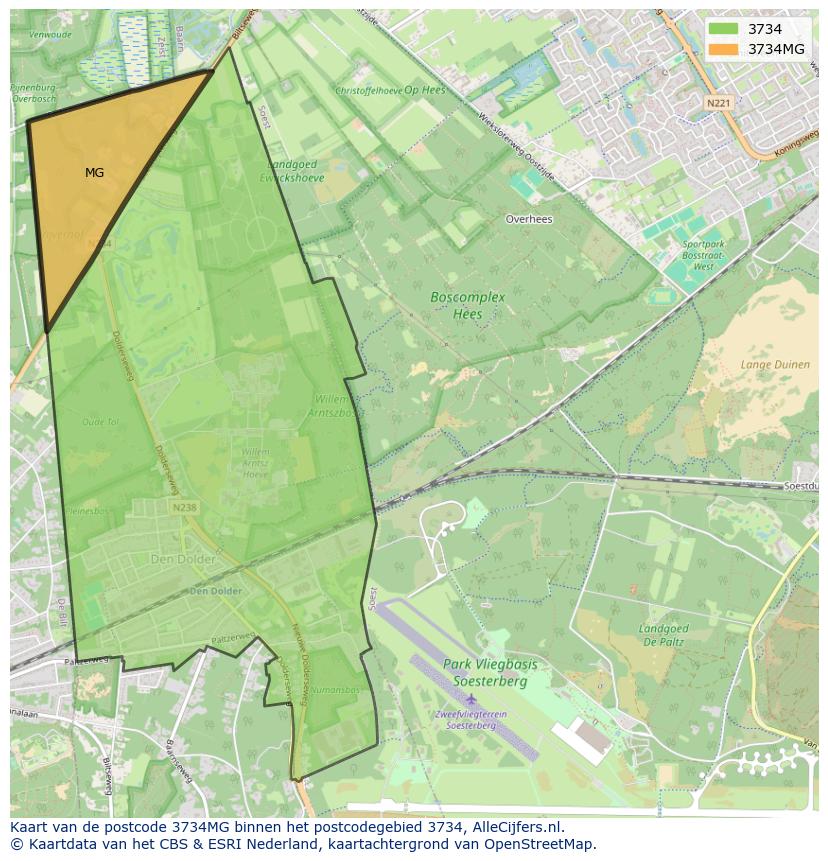 Afbeelding van het postcodegebied 3734 MG op de kaart.