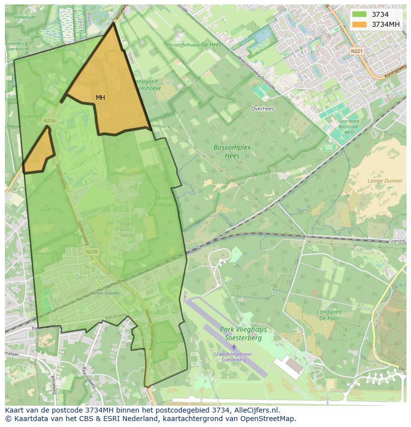 Afbeelding van het postcodegebied 3734 MH op de kaart.