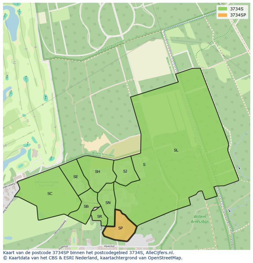 Afbeelding van het postcodegebied 3734 SP op de kaart.