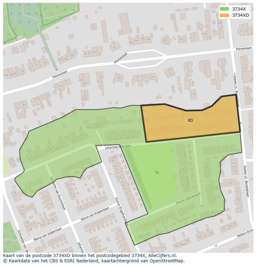 Afbeelding van het postcodegebied 3734 XD op de kaart.