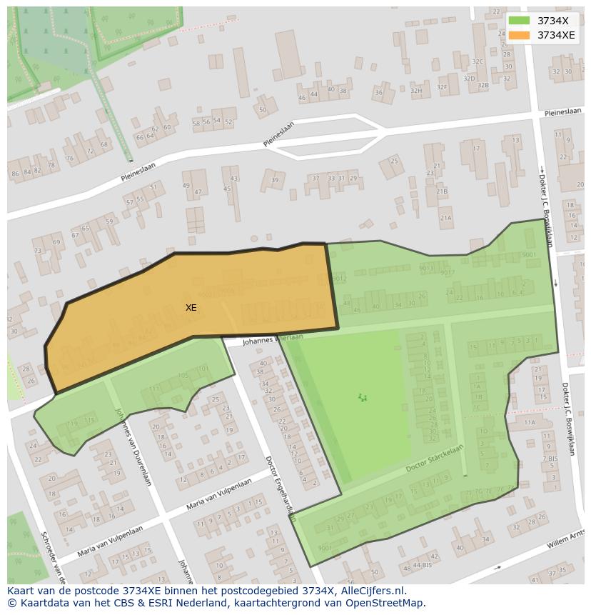 Afbeelding van het postcodegebied 3734 XE op de kaart.